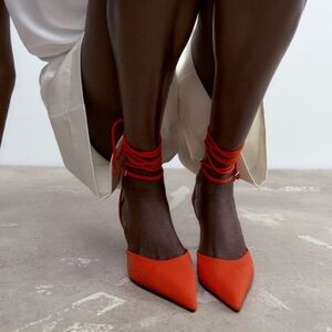 Zara brand new limited edition orangish Red fabric strappy heels you cannot miss